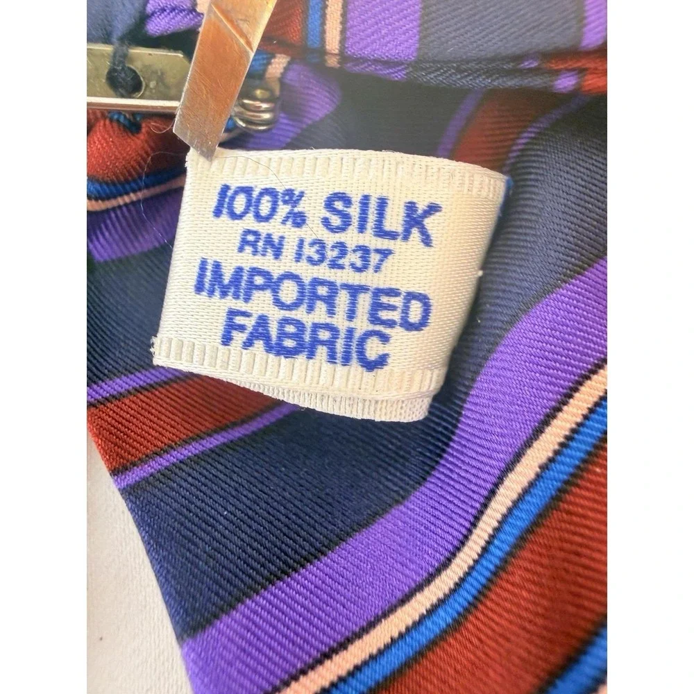 Vintage Symphony Scarfs Silk Bow Brooch Pin 70s Purple Stripe‎ Secretary USA